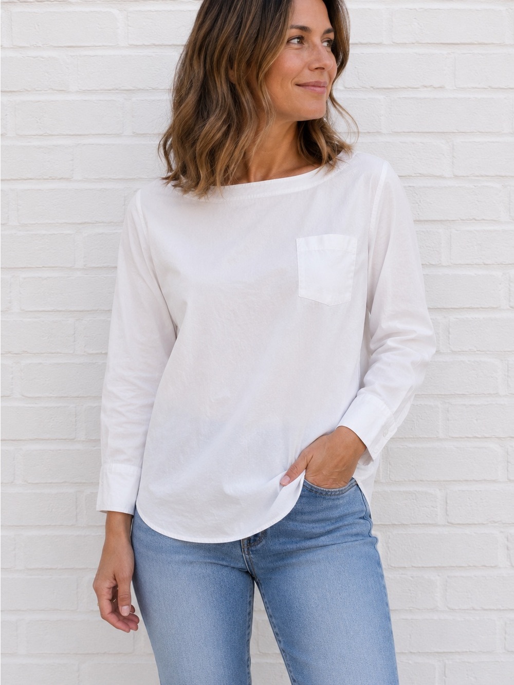 LOFT The Softened Shirt White Cotton Popover LP Large Petite